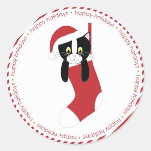 Kitten in Christmas Stocking Classic Round Sticker