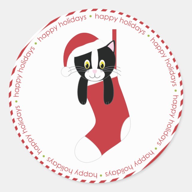 Kitten in Christmas Stocking Classic Round Sticker (Front)
