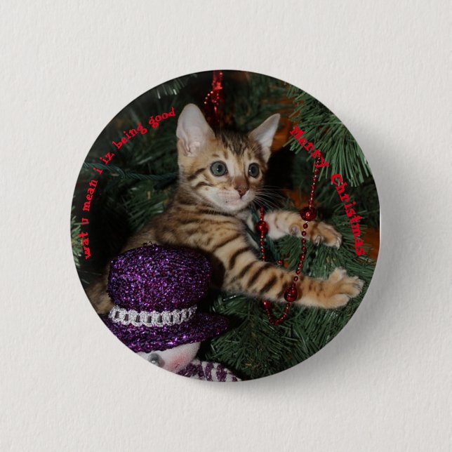 Kitten in Christmas tree  6 Cm Round Badge (Front)