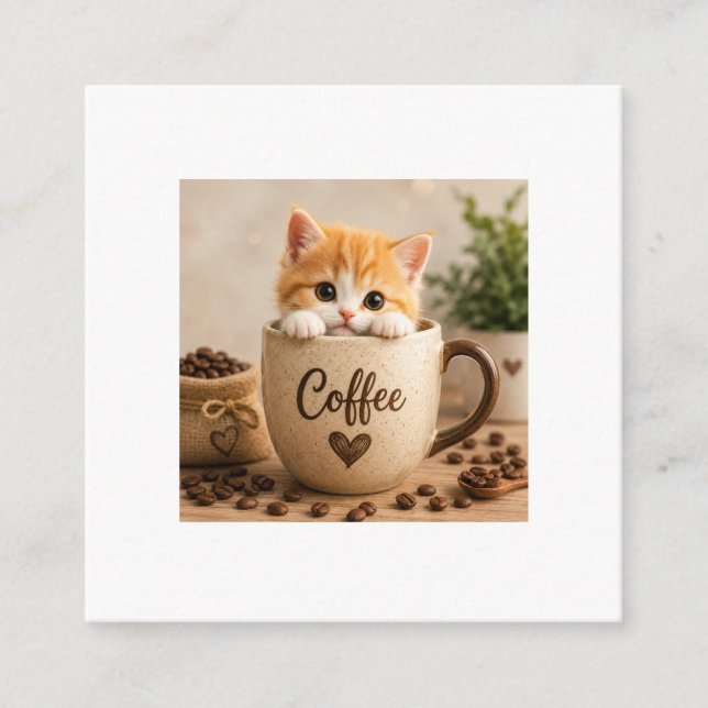 Kitten in Coffee Cup Charm Enclosure Card (Front)