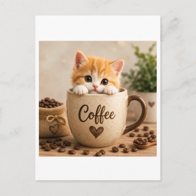 Kitten in Coffee Cup Charm Invitation Postcard (Front)