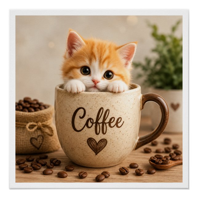Kitten in Coffee Cup Charm Poster (Front)