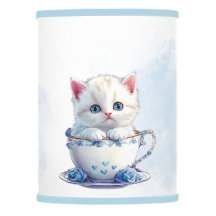 Kitten in Cup Blue Flowers Lamp Shade