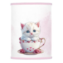 Kitten in Cup Pink Flowers Lamp Shade