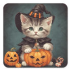 Kitten in Halloween Costume and Jack-O'-Lantern