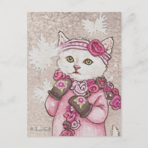 Kitten in mittens & sweater in snow cute Postcard