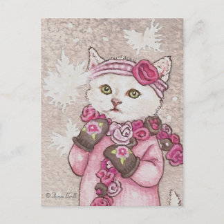 Kitten in mittens & sweater in snow cute Postcard