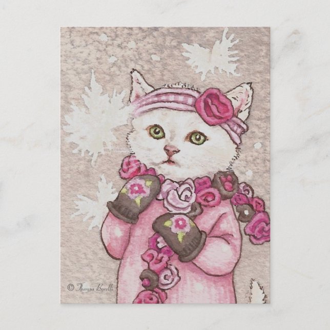 Kitten in mittens & sweater in snow cute Postcard (Front)