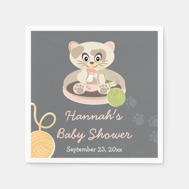 Kitten in Pink Diapers Baby Shower Napkin (Front)
