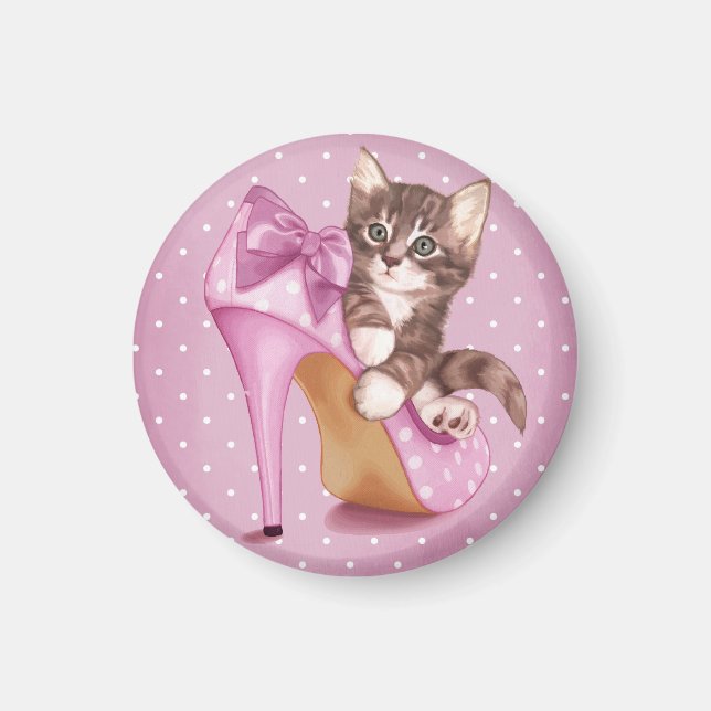 Kitten in purple shoe magnet (Front)