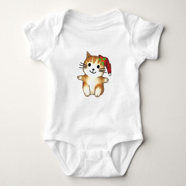 Kitten in Santa Hat Baby Bodysuit (Front)