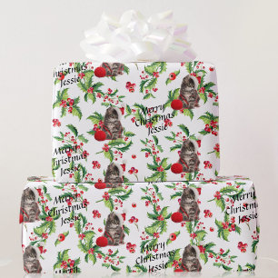 Kitten in Santa Hat Personalise Name Christmas Wrapping Paper