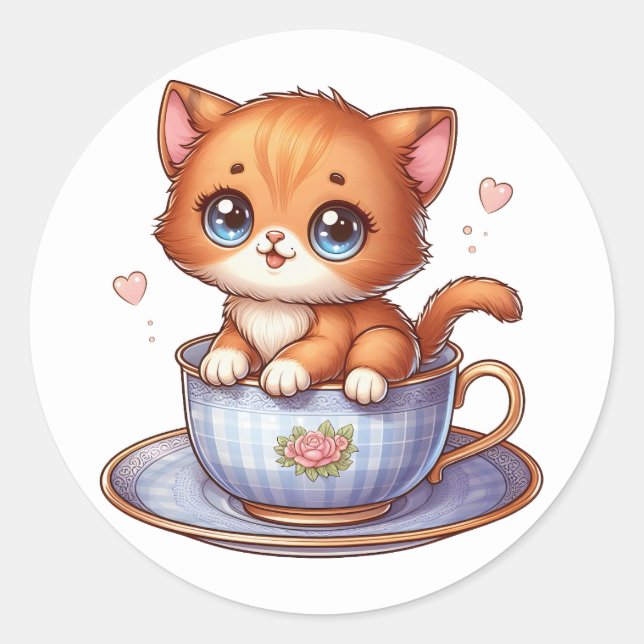 Kitten in Tea cup Stickers (Front)