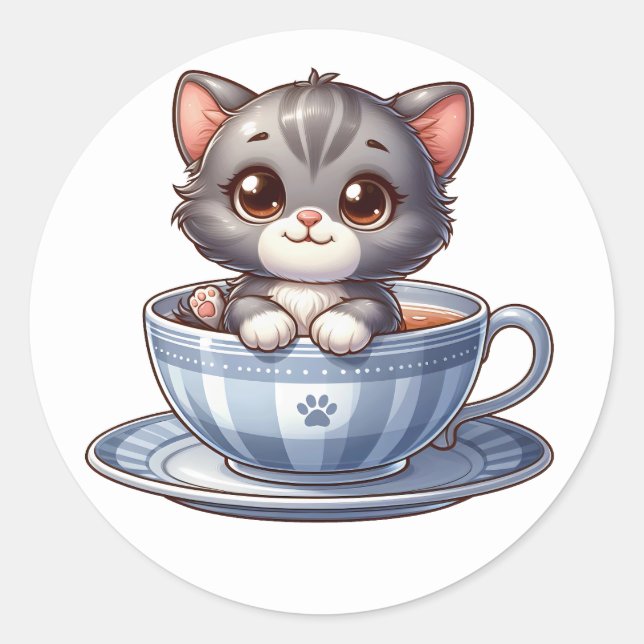 Kitten in Tea cup Stickers (Front)