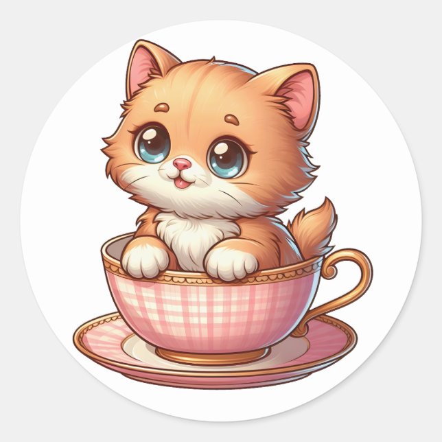 Kitten in Tea cup Stickers (Front)
