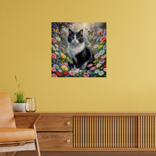 Kitten in the flower garden poster