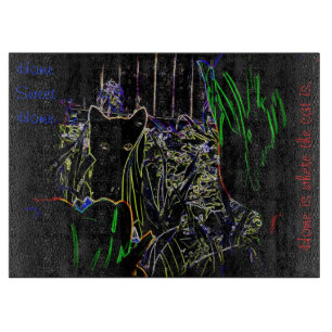 Kitten in the Neon Garden-Glass Cutting Board