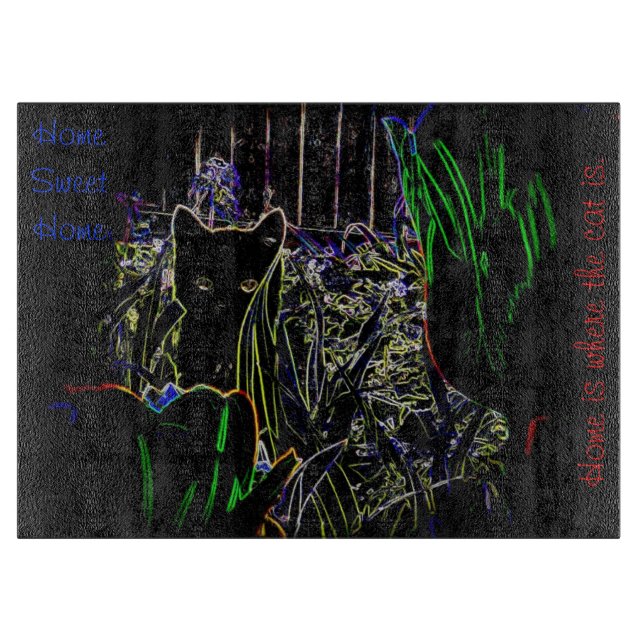 Kitten in the Neon Garden-Glass Cutting Board (Front)