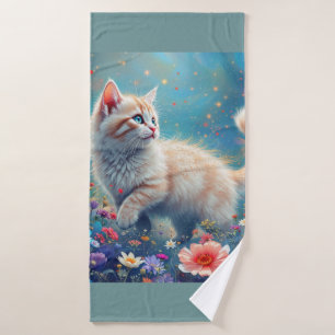 kitten in the wildflowers bath towel set