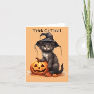 Kitten In Witch's Hat Holiday Card