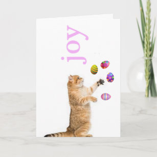 Kitten juggles Easter eggs Holiday Card