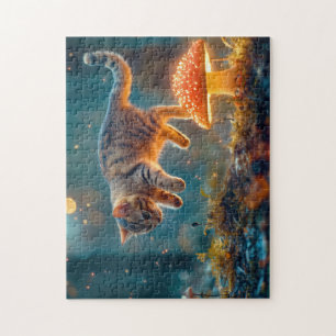 Kitten Jumping Over a Magical Mushroom Puzzle