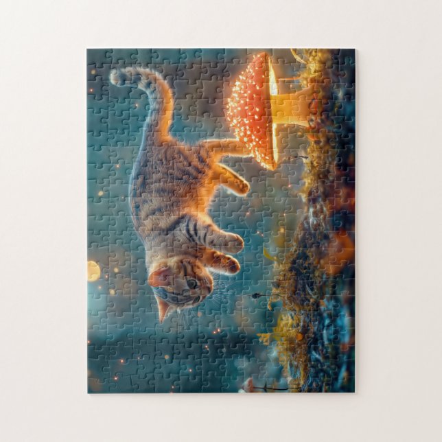Kitten Jumping Over a Magical Mushroom Puzzle (Vertical)