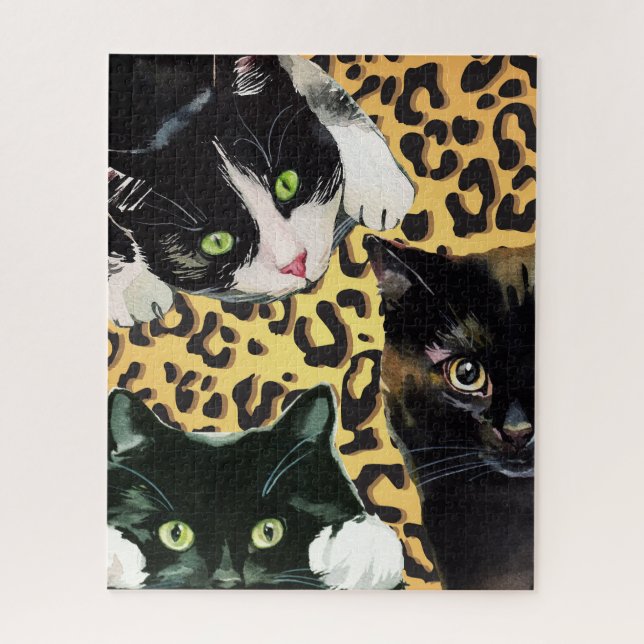 Kitten Kaboodle Cats on Leopard Print Jigsaw Puzzle (Vertical)