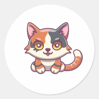 Kitten Kawaii cute cartoon colourful Classic Round Sticker