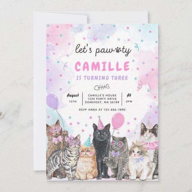 Kitten Let's Pawty Birthday Invitation (Front)