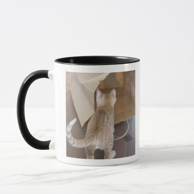 Kitten Looking into the Abyss of a Bag Mug (Left)