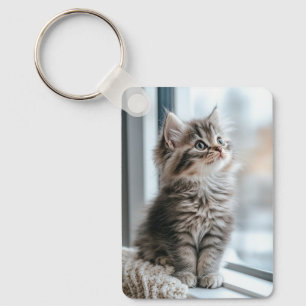Kitten looking out the window key ring