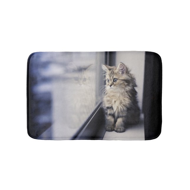 Kitten Looking Out Window Bath Mat (Front)
