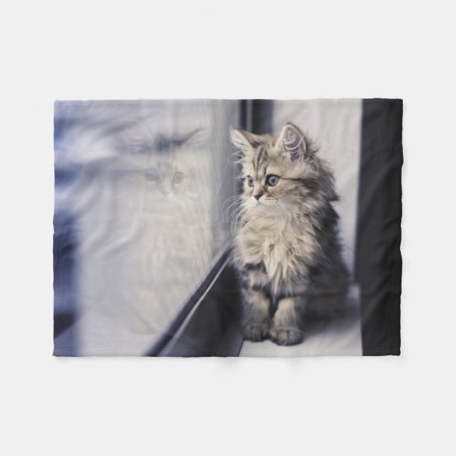 Kitten Looking Out Window Fleece Blanket (Front (Horizontal))