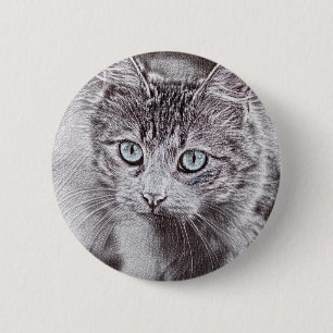 Kitten Love Cute Kitty Cat With Luminous Blue Eyes 6 Cm Round Badge
