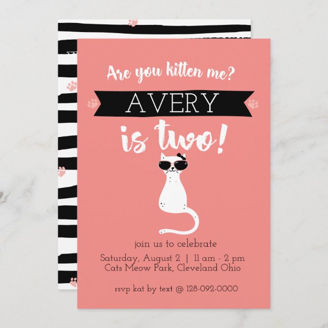 Kitten Me Second Birthday Invitation (Front/Back)