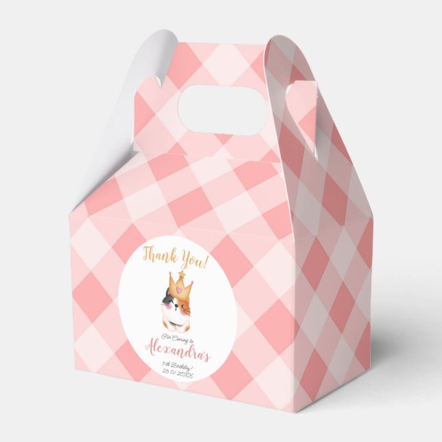 Kitten Meow Pink Crown Girl Kitty Cat Birthday Favour Box (Front Side)