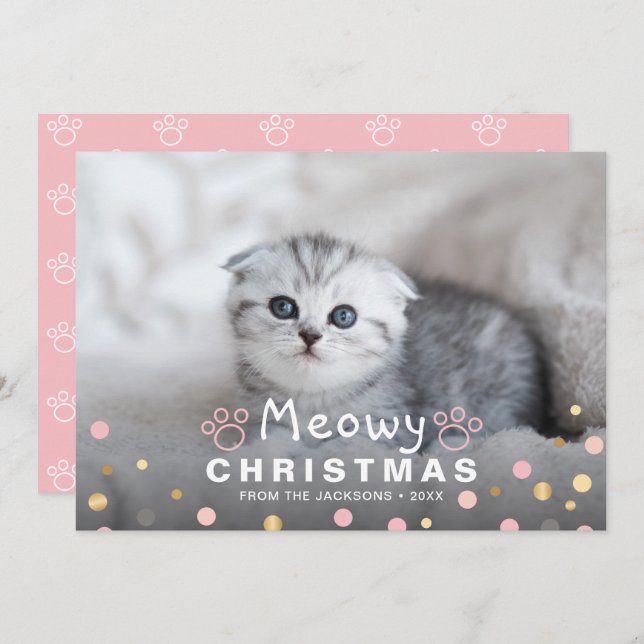 Kitten Meowy Christmas Pet Cat Paws Photo Holiday Card (Front/Back)