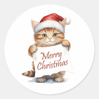 Kitten Merry Christmas Classic Round Sticker