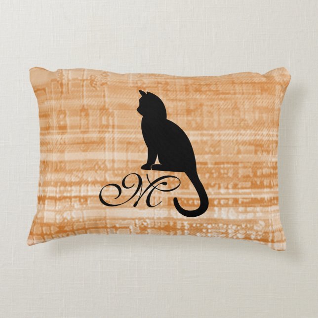 Kitten Monogram Cinnamon Ecru Textured Look Decorative Cushion (Back)