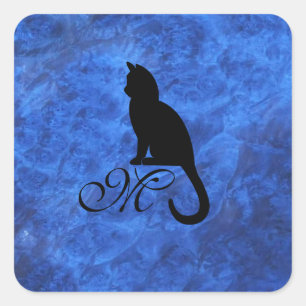 Kitten Monogram Sapphire Blue Square Sticker