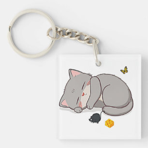 Kitten, mouse and cheese key ring