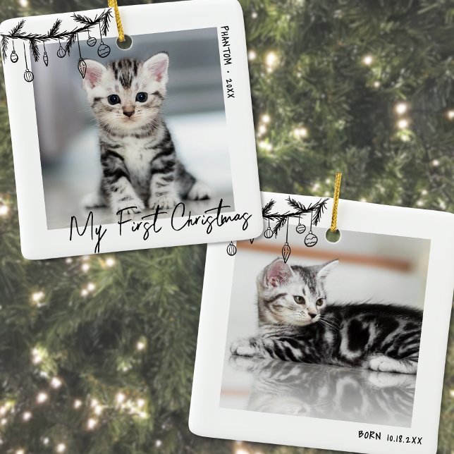 Kitten My First Christmas Pet Photo Ceramic Ornament (Kitten My First Christmas Pet Photo Ceramic Ornament)