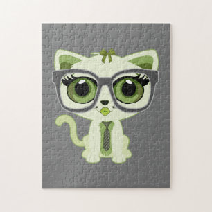 Kitten Nerd - Green Jigsaw Puzzle