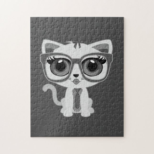 Kitten Nerd - Grey Jigsaw Puzzle (Vertical)