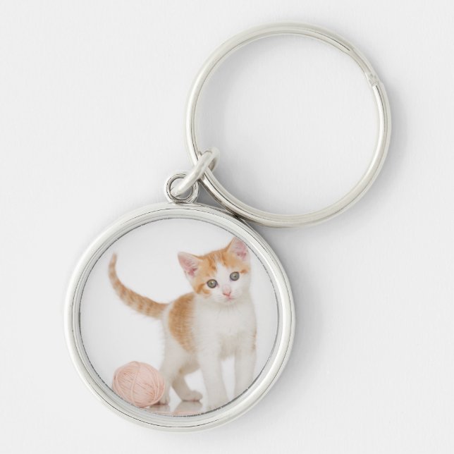 Kitten Next To Ball Of String Key Ring (Front)