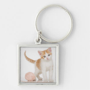 Kitten Next To Ball Of String Key Ring