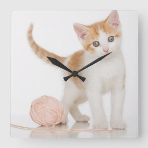 Kitten Next To Ball Of String Square Wall Clock