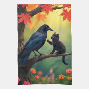 Kitten Oak Tree Garden Raven-Crows Kitchen Tea Towel