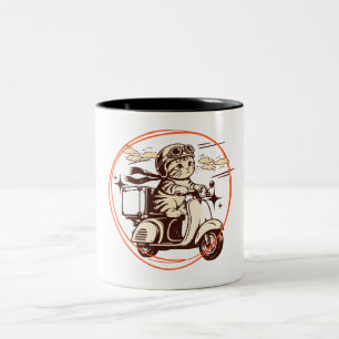 Kitten on a Scooter Two-Tone Coffee Mug